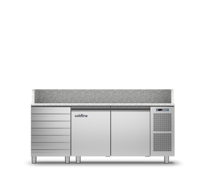 Coldline - 2 Door + Drawers Pizza Preparation Counter with Granite worktop -2°+8°C - TZ13/1MC