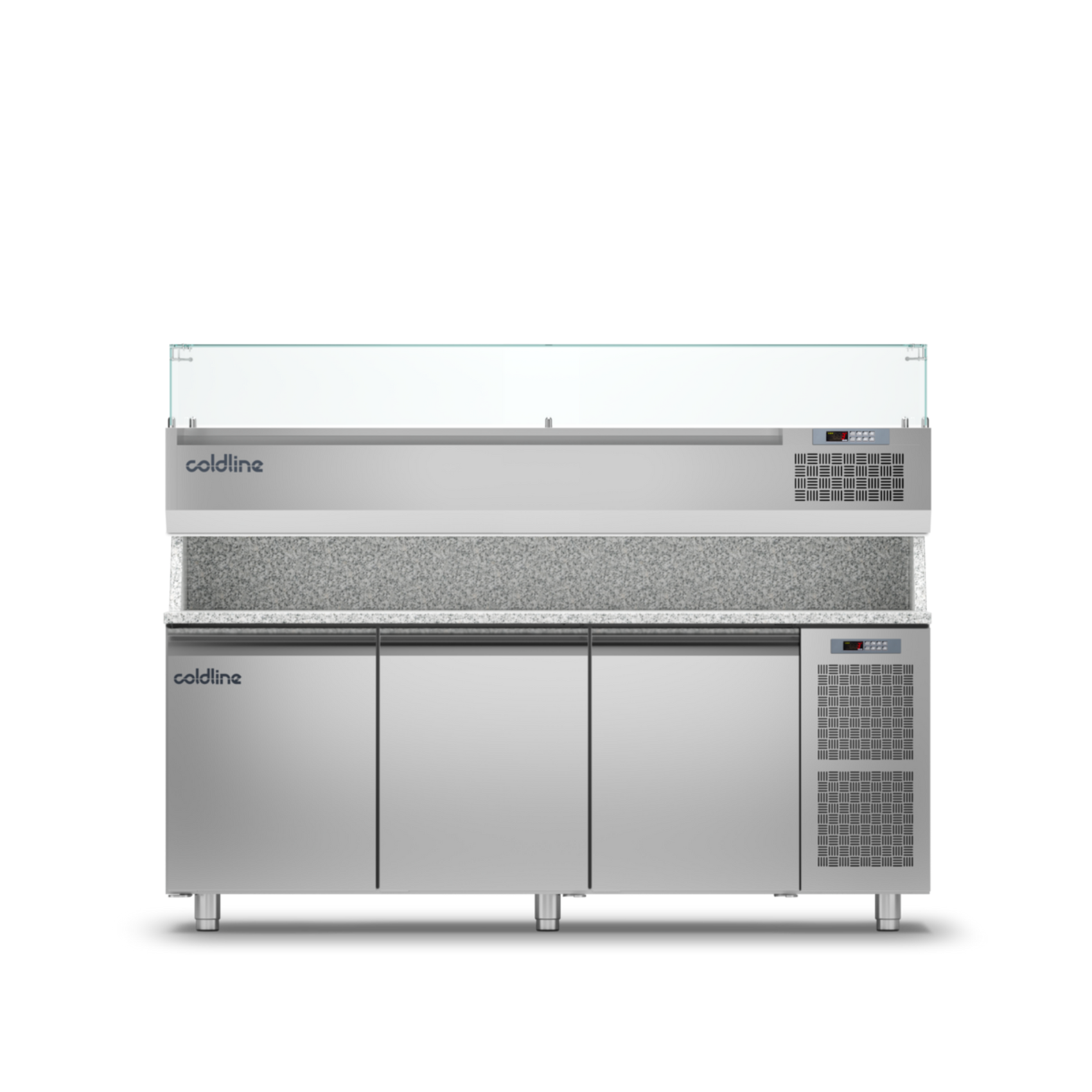 Coldline - 3 Door Pizza Preparation Counter with Granite worktop -2°+8°C and Display Case -2 +10°C - TZ17/1M VP