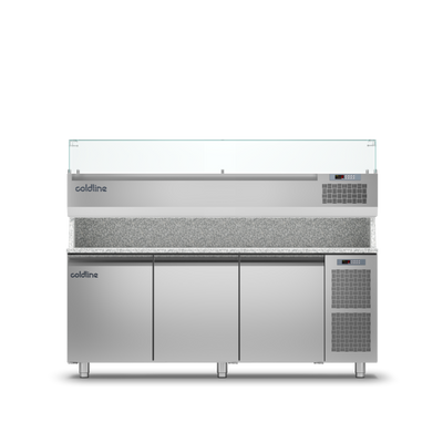 Coldline - 3 Door Pizza Preparation Counter with Granite worktop -2°+8°C and Display Case -2 +10°C - TZ17/1M VP