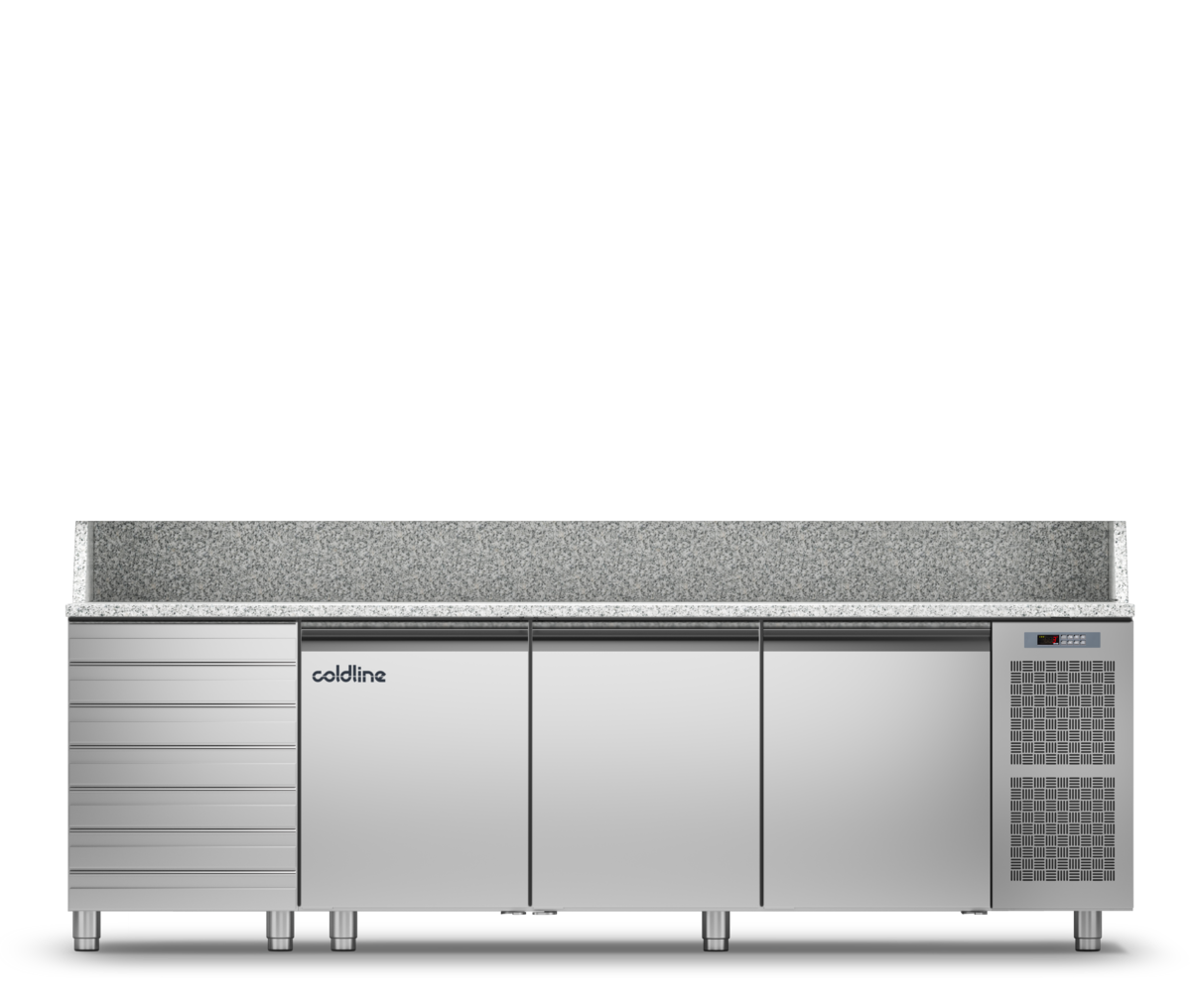 Coldline - 3 Door + Drawers Pizza Preparation Counter with Granite worktop -2°+8°C - TZ17/1MC