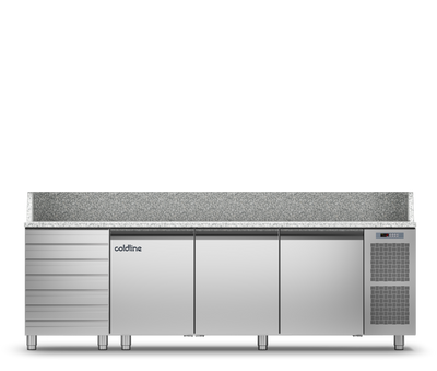 Coldline - 3 Door + Drawers Pizza Preparation Counter with Granite worktop -2°+8°C - TZ17/1MC