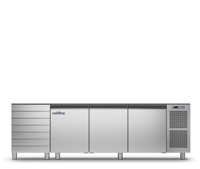 Coldline - 3 Door + Drawers Pizza Preparation Counter with no worktop -2°+8°C - TZS17/1MC