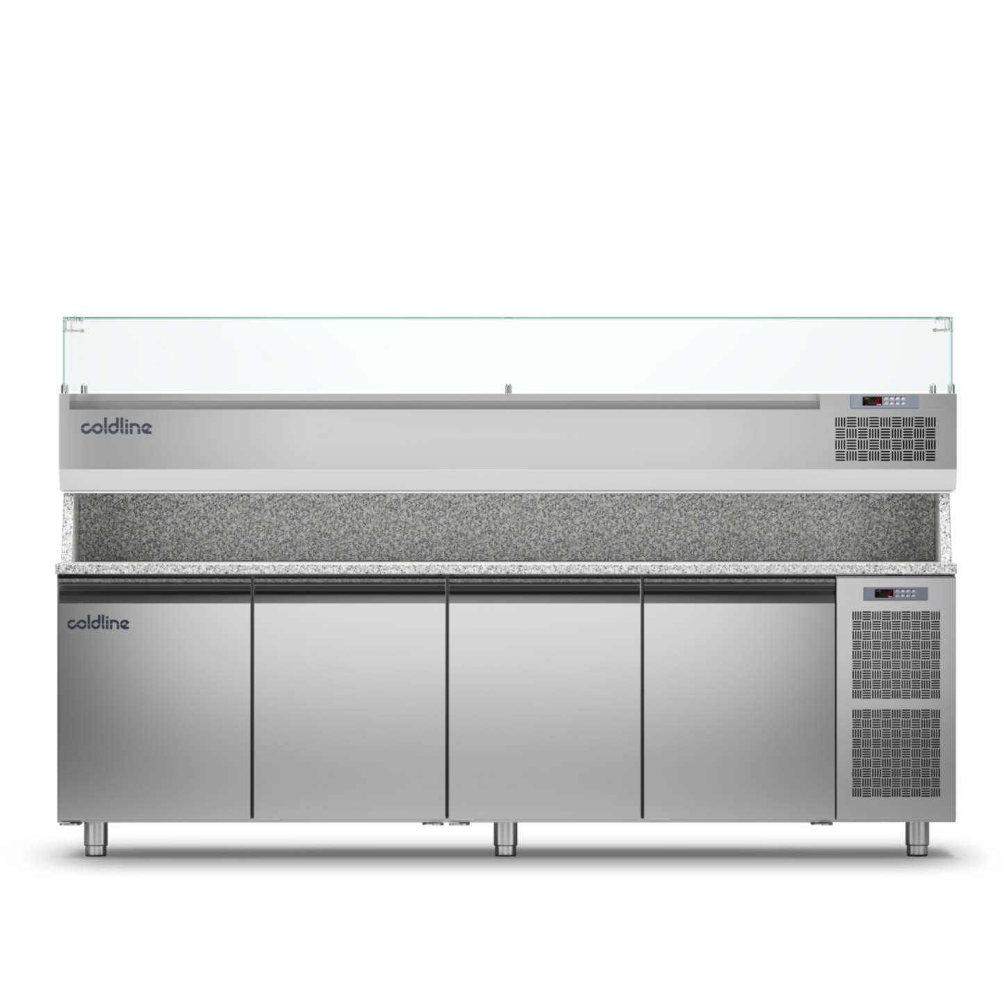 Coldline - 4 Door Pizza Preparation Counter with Granite worktop -2°+8°C and Display Case -2 +10°C - TZ21/1M VP