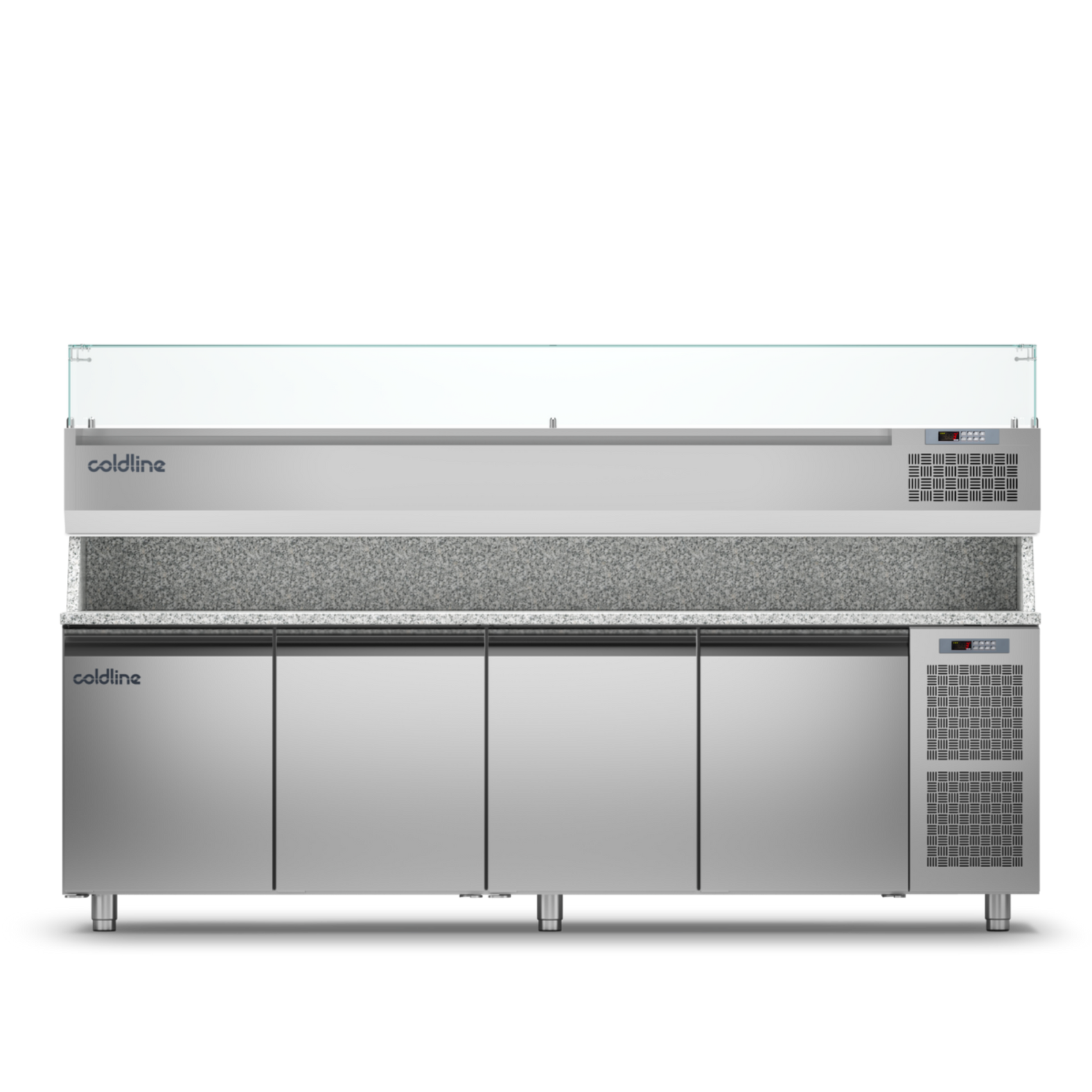 Coldline - 4 Door Pizza Preparation Counter with Granite worktop -2°+8°C and Display Case -2 +10°C - TZ21/1M VP