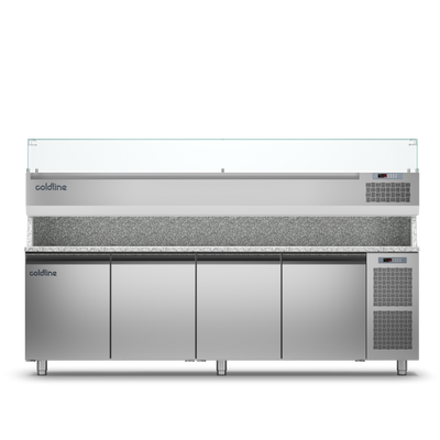 Coldline - 4 Door Pizza Preparation Counter with Granite worktop -2°+8°C and Display Case -2 +10°C - TZ21/1M VP