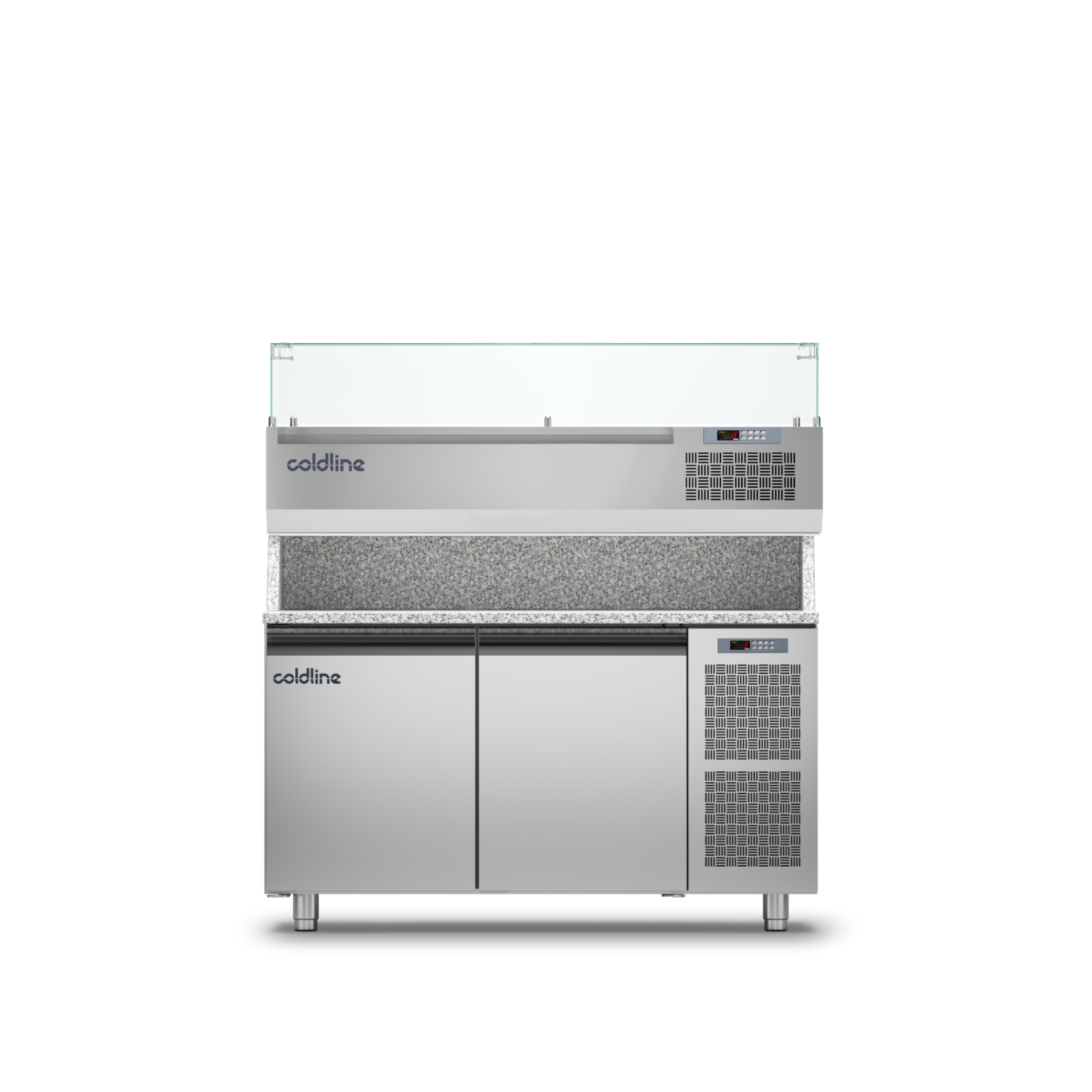 Coldline - 2 Door Pizza Preparation Counter with Granite worktop -2°+8°C and Display Case -2 +10°C - TZ13/1M VP