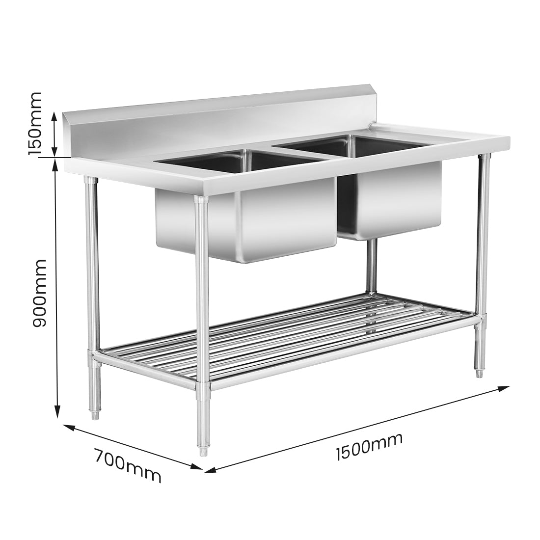 Modular System Double Centre Sink Bench with Pot Undershelf – DSB7-1500C/A