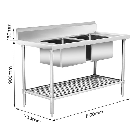 Modular System Double Centre Sink Bench with Pot Undershelf – DSB7-1500C/A