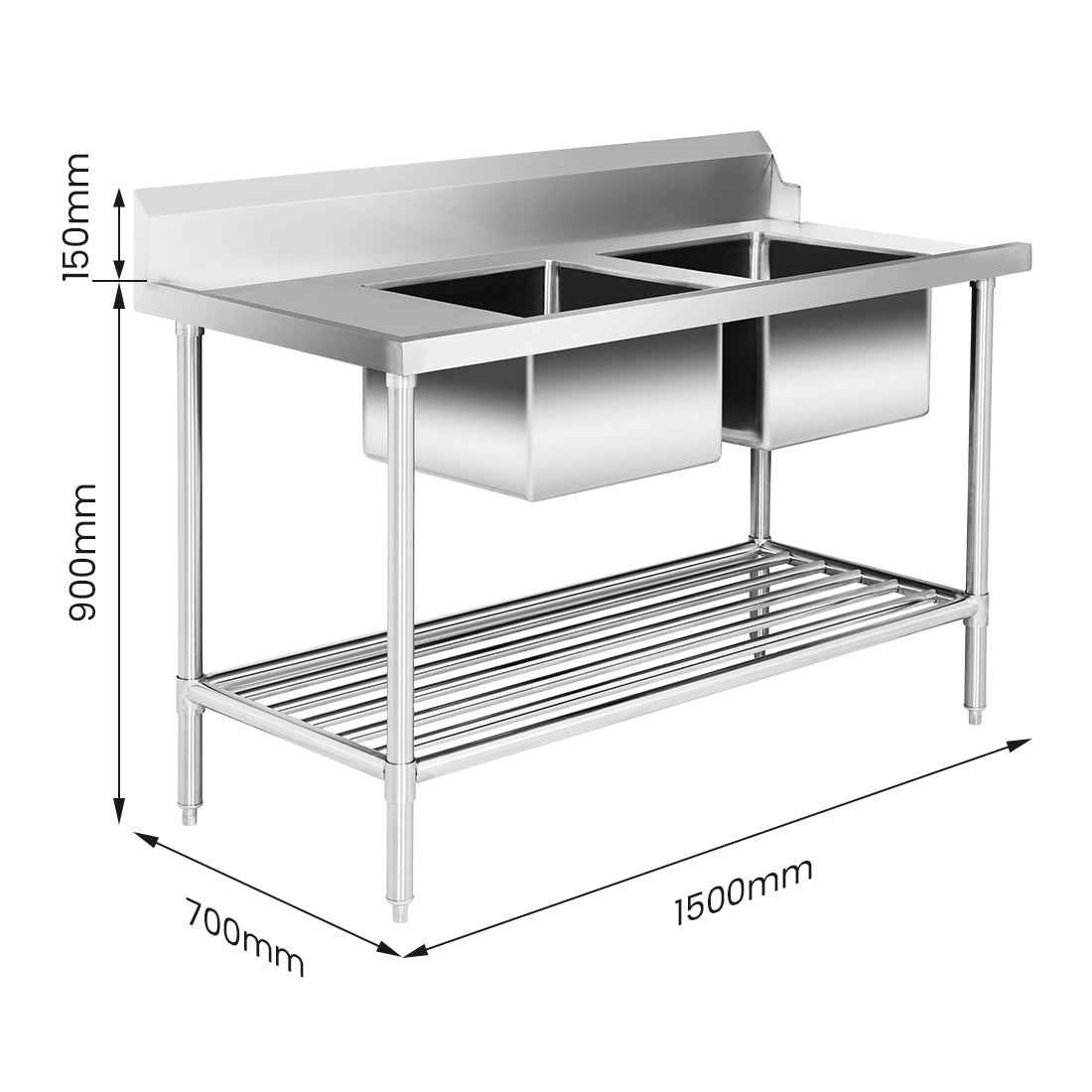 Right Inlet Double Sink Dishwasher Bench – DSBD7-1500R/A