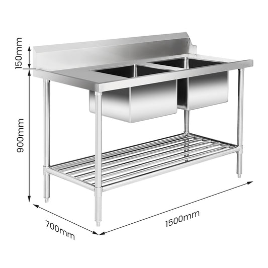 Right Inlet Double Sink Dishwasher Bench – DSBD7-1500R/A
