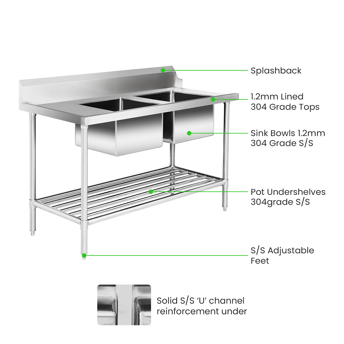 Right Inlet Double Sink Dishwasher Bench – DSBD7-1500R/A