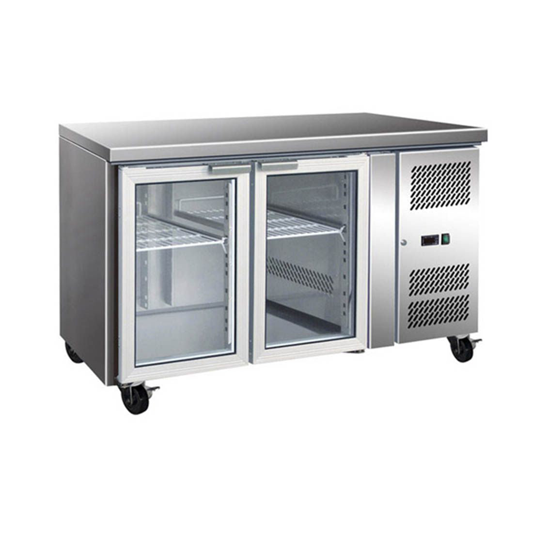 GN2100TNG – 2 Glass Door Gastronorm Bench Fridge