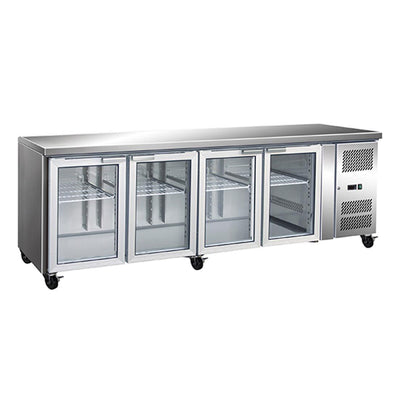 GN4100TNG – 4 Glass Door Gastronorm Bench Fridge