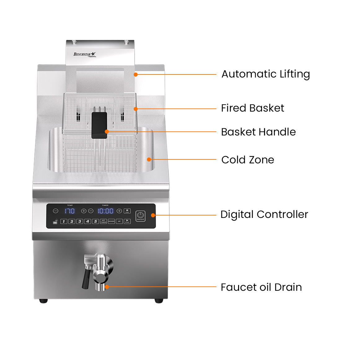 Benchstar Single Tank Auto Lifting Induction Fryer – IF3500S-AL
