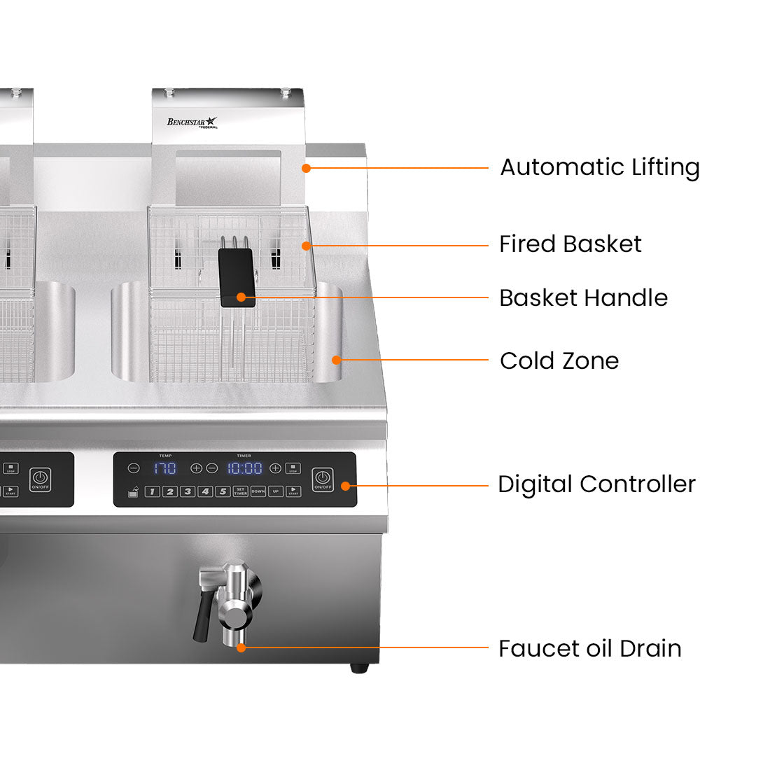 Benchstar Double Tanks Auto Lifting Induction Fryer – IF7000D-AL