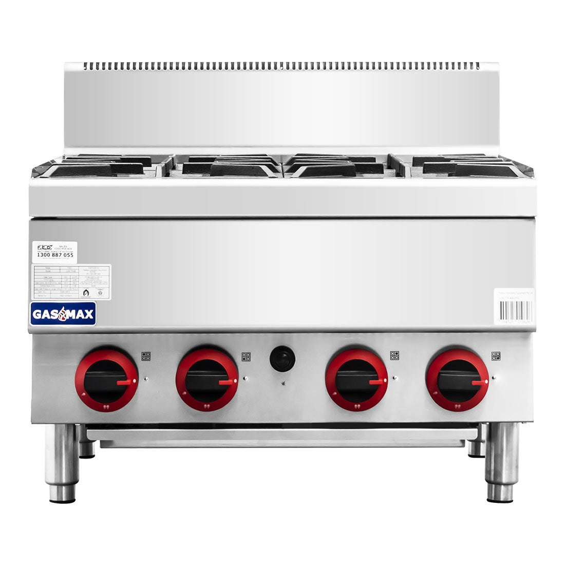Gasmax Benchtop Natural Gas 4 Burner Cooktop w/ Splashback – JUS-TR-4B