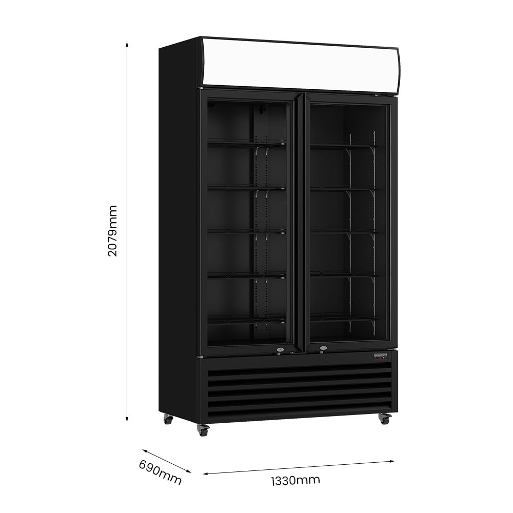 Thermaster Large Two Glass Door Colourbond Upright Drink Fridge – LG-1200BP