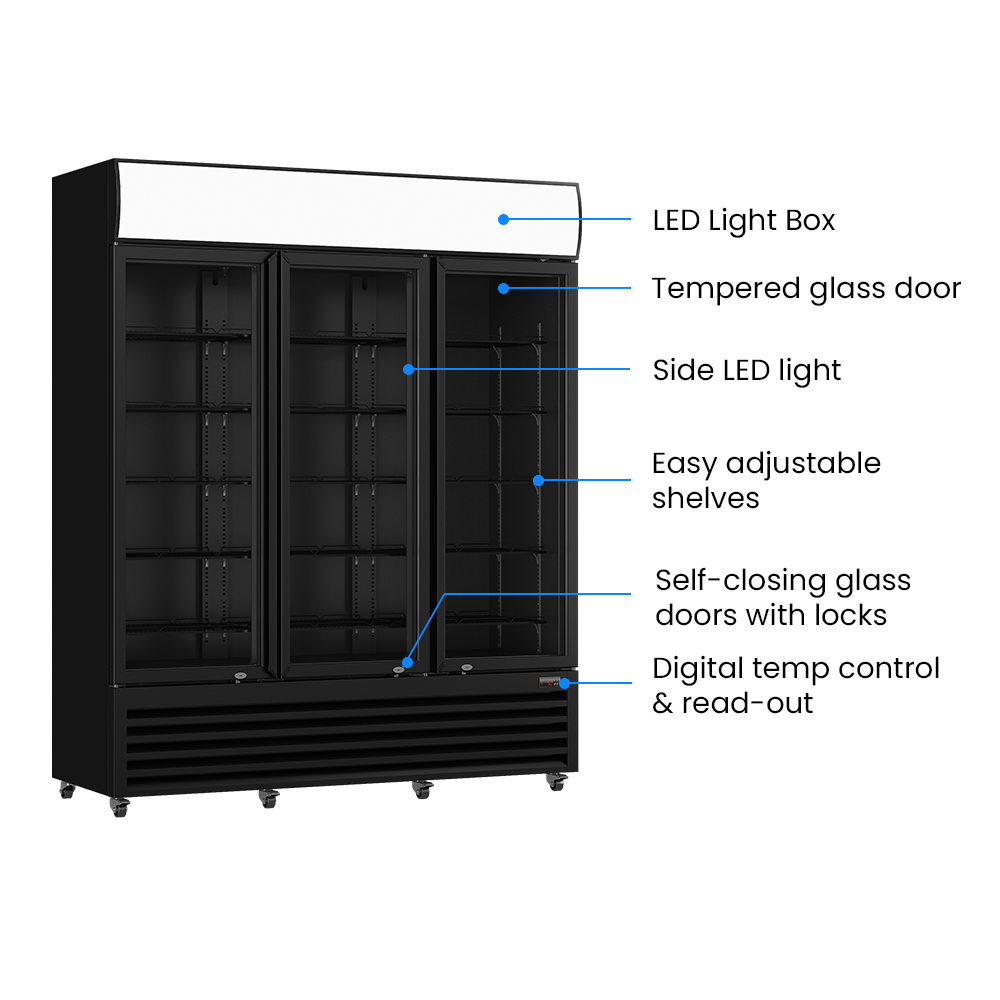Thermaster Three Glass Door Colourbond Upright Drink Fridge – LG-1203BP