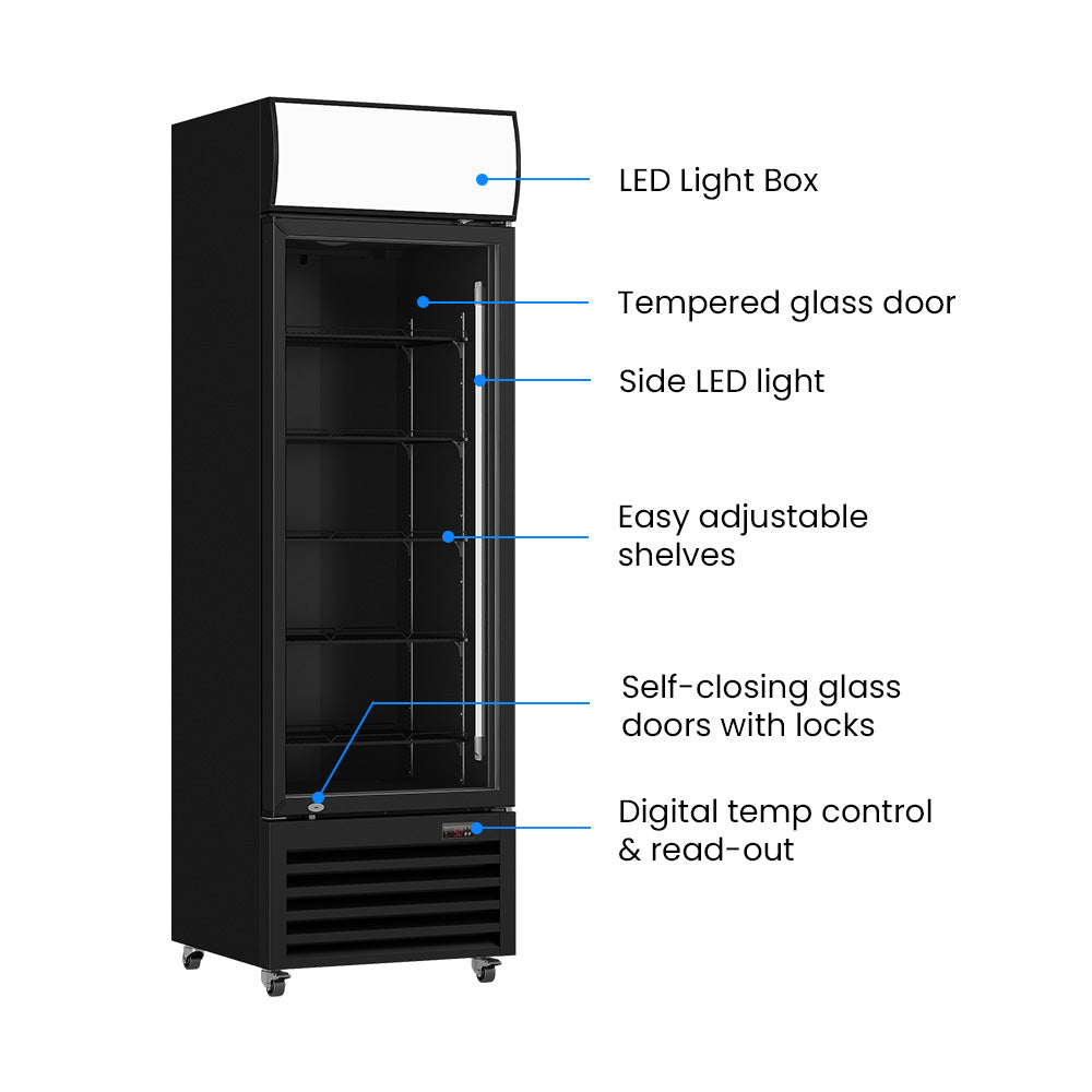 Thermaster Single Glass Door Black Colourbond Upright Drink Fridge – LG-540BP