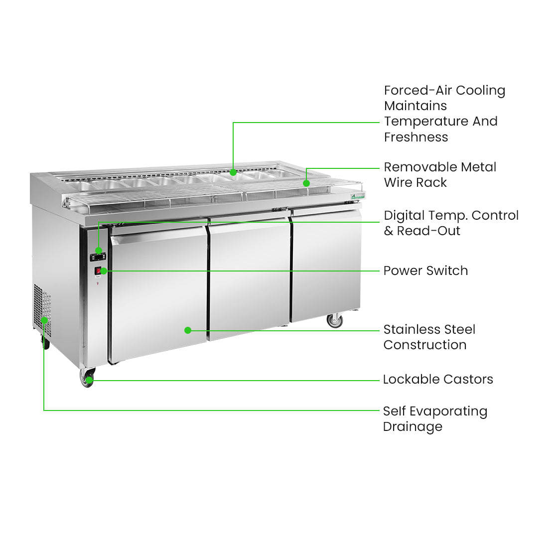 Thermaster three door DELUXE Pizza Prep Bench – PWB180