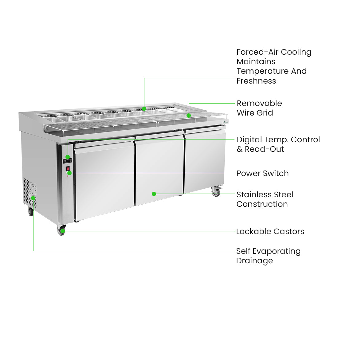 Thermaster Three door DELUXE Pizza Prep Bench – PWB200