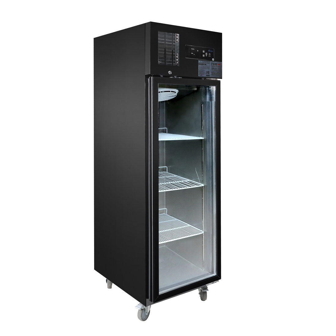 Thermaster Single glass door upright freezer black stainless steel – SUFG500B