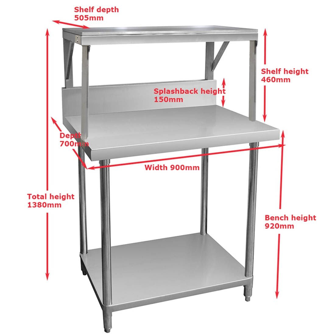 SMB-7-0900 – Heavy Duty Salamander Bench with Shelf Braces