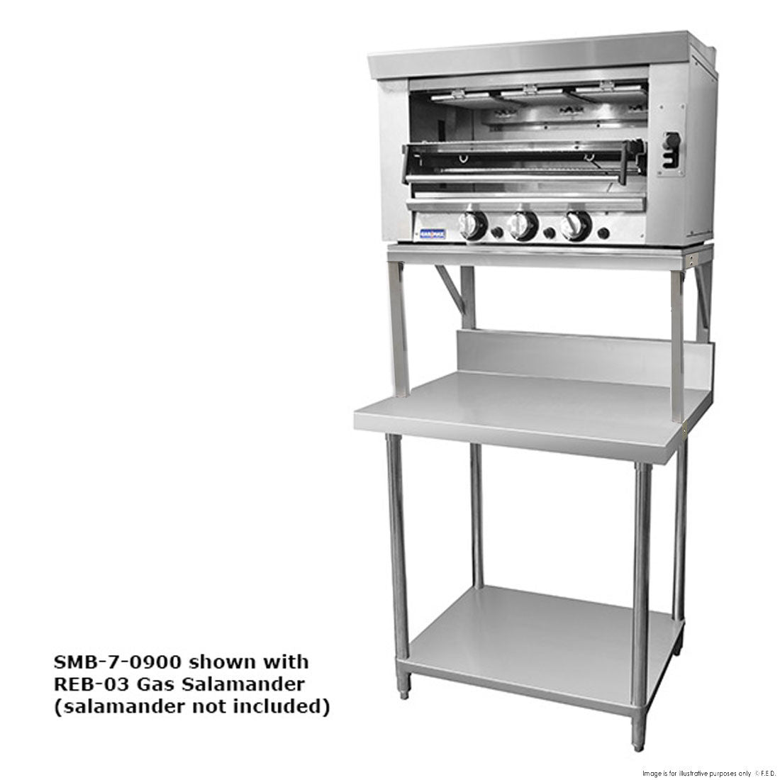SMB-7-0900 – Heavy Duty Salamander Bench with Shelf Braces