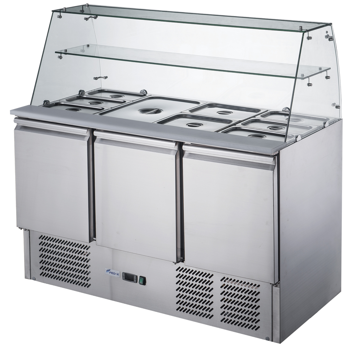 FED-X Three Door Salad Prep Fridge with Glass Top – XS903GC