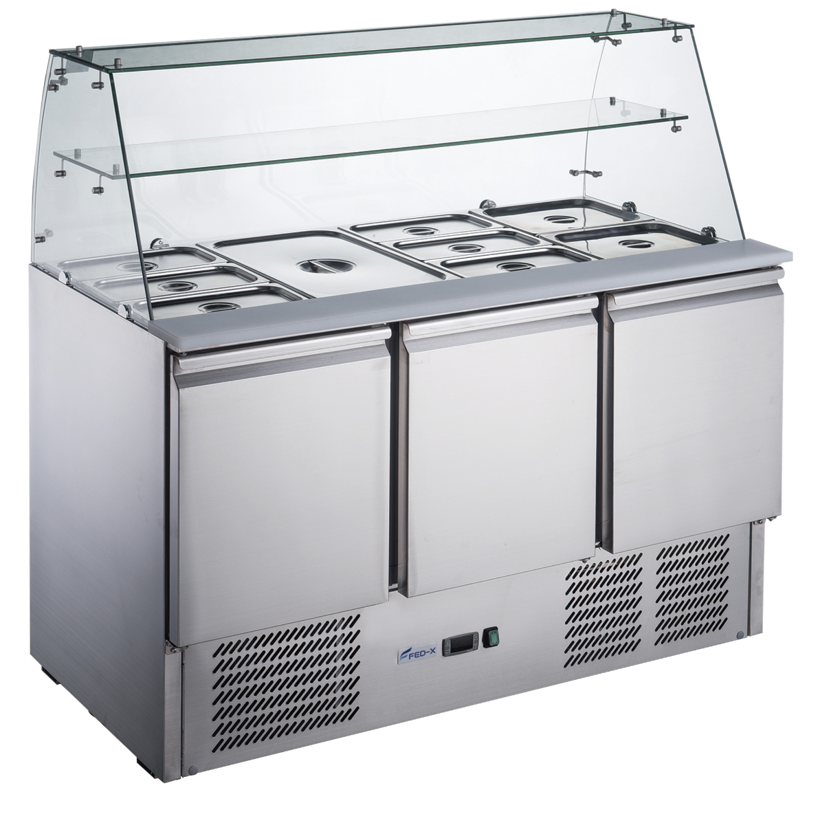 FED-X Three Door Salad Prep Fridge with Glass Top – XS903GC