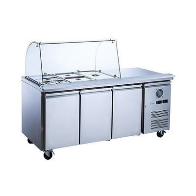 FED-X Three Door Salad Prep Fridge with Curve Glass Top – XTHP3100SALGC