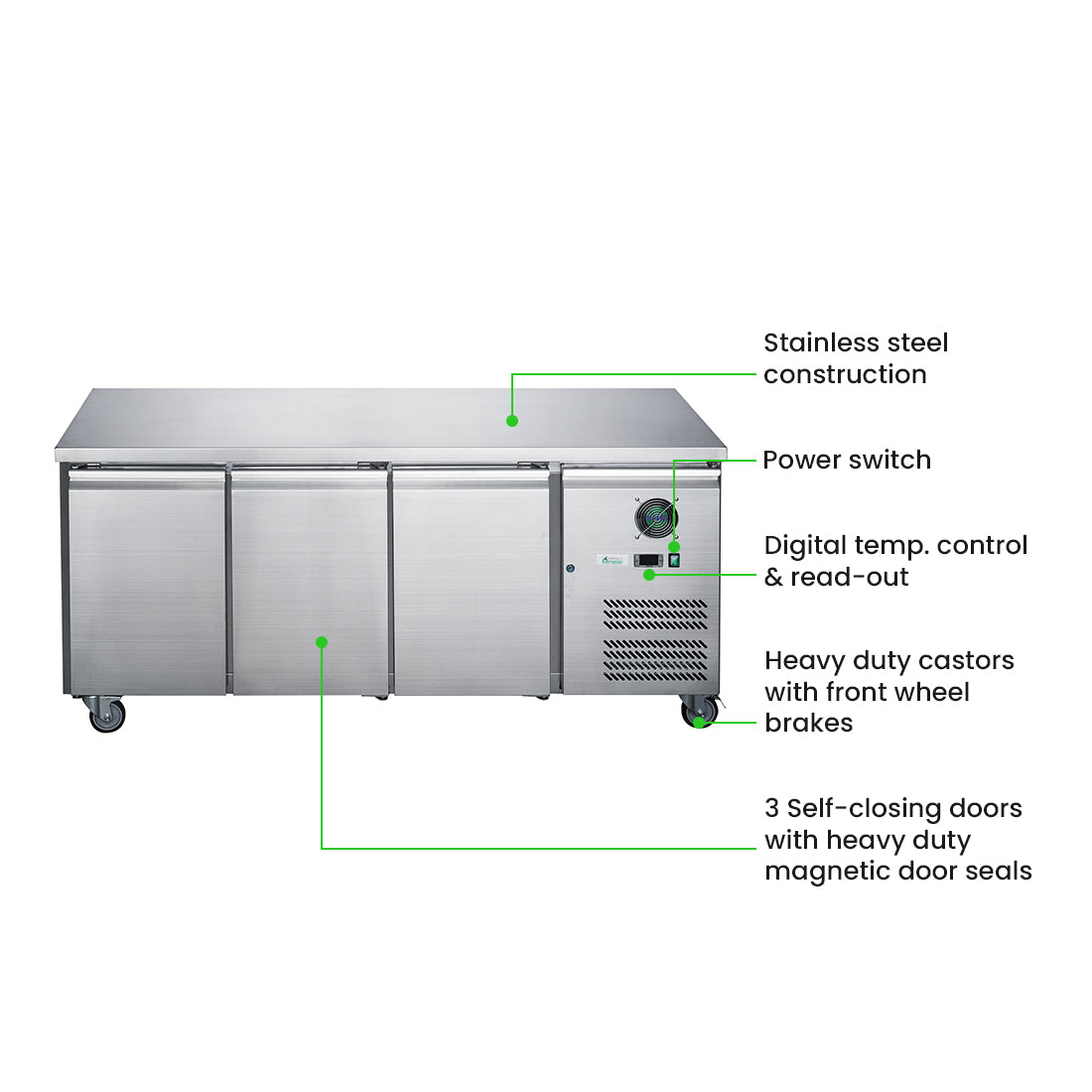 FED-X S/S Three Door Bench Fridge – XUB7C18S3V