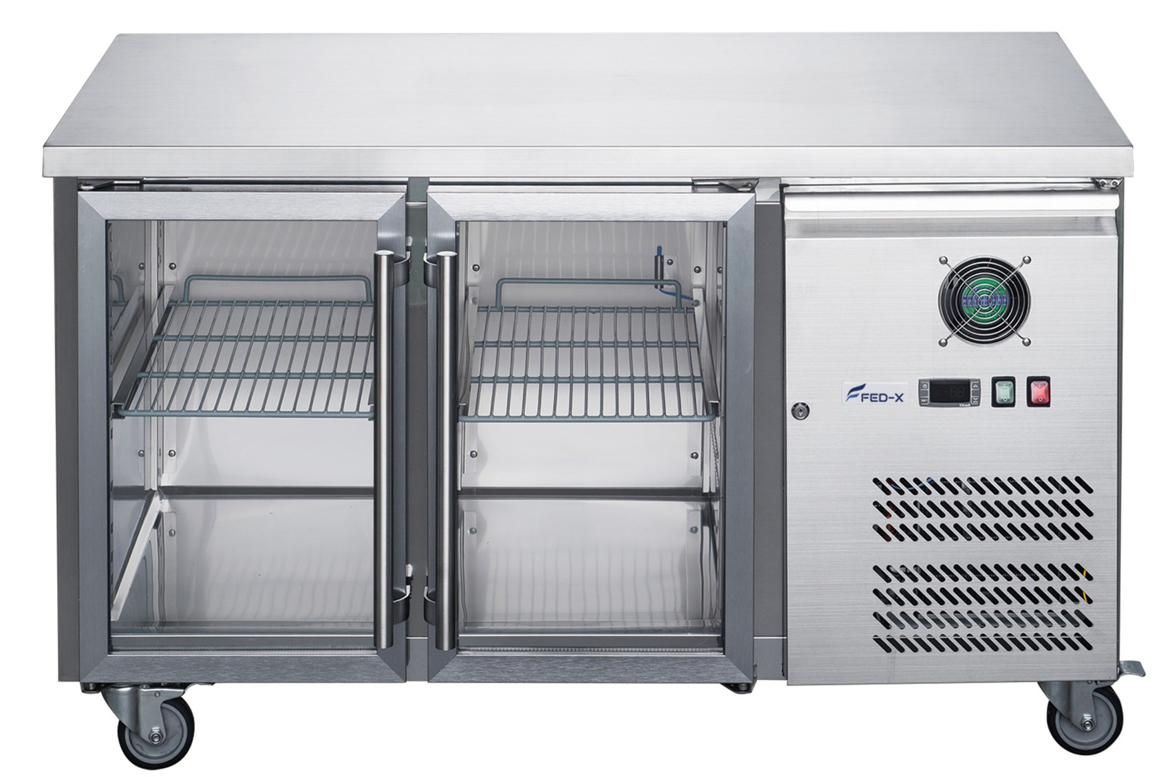 FED-X Two Glass Door Bench Fridge Stainless Steel – XUB6C13G2V