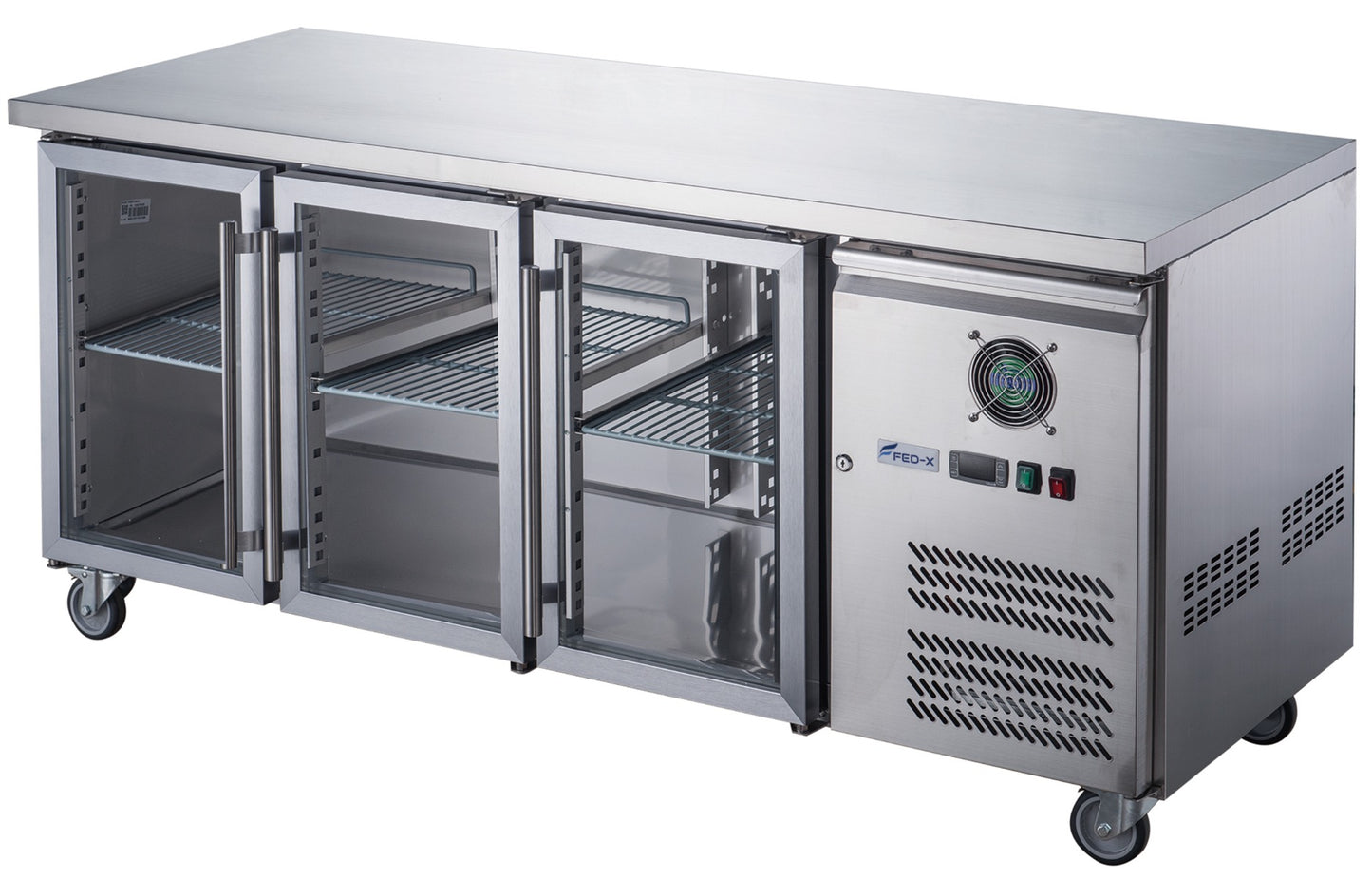 FED-X Three Glass Door Bench Fridge Stainless Steel – XUB7C18G3V