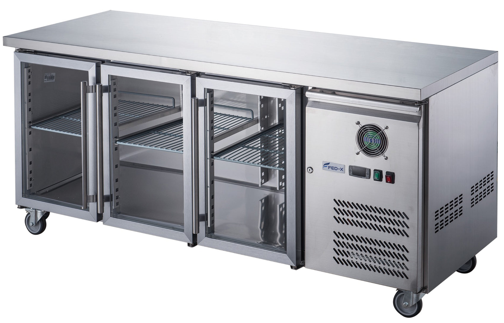 FED-X Three Glass Door Bench Fridge Stainless Steel – XUB7C18G3V