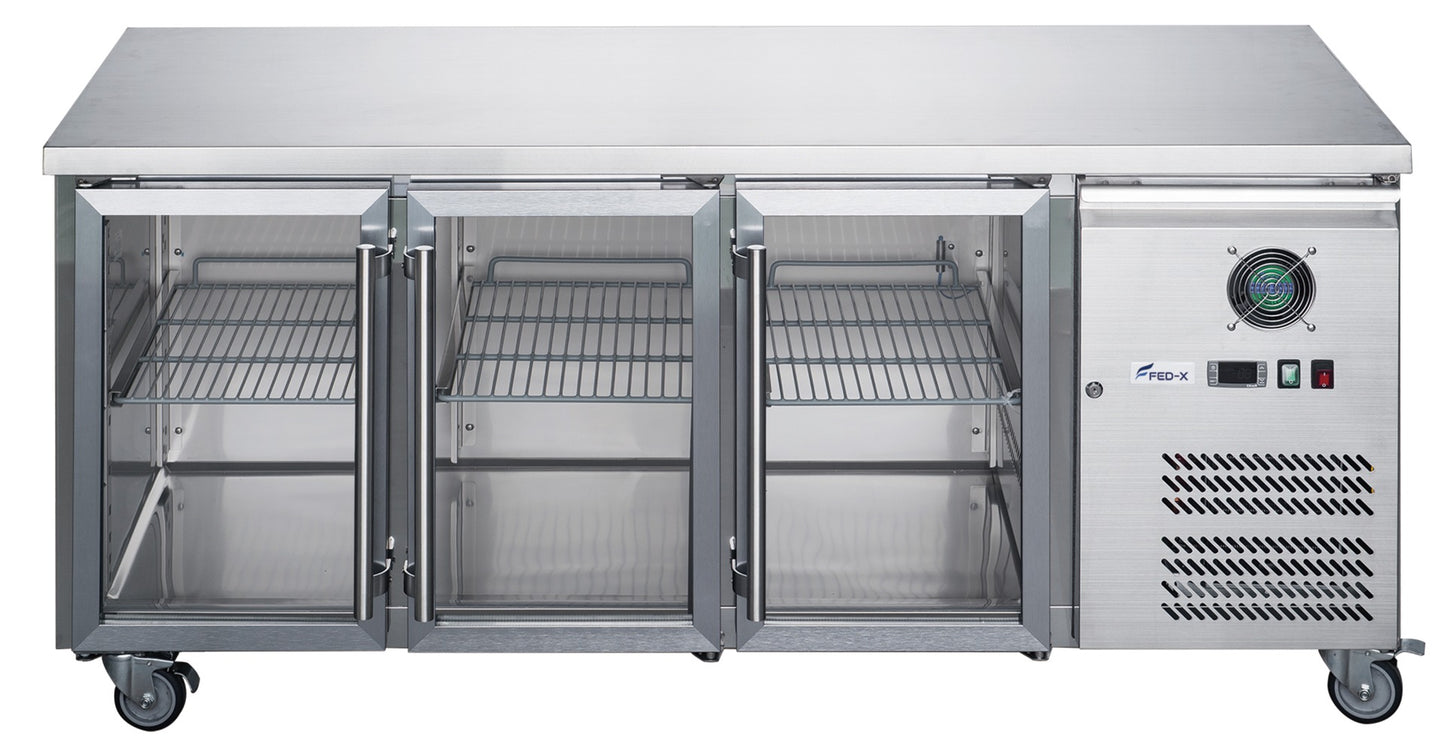FED-X Three Glass Door Bench Fridge Stainless Steel – XUB7C18G3V