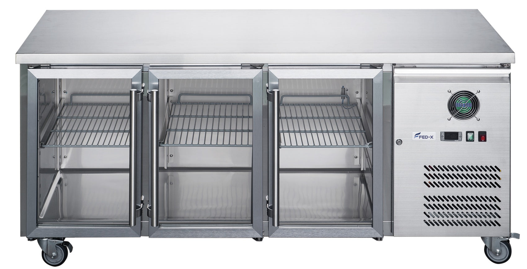 FED-X Three Glass Door Bench Fridge Stainless Steel – XUB7C18G3V