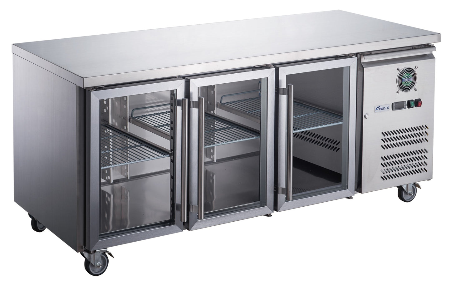 FED-X Three Glass Door Bench Fridge Stainless Steel – XUB7C18G3V