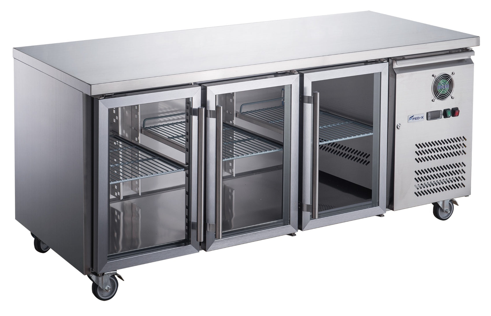 FED-X Three Glass Door Bench Fridge Stainless Steel – XUB7C18G3V