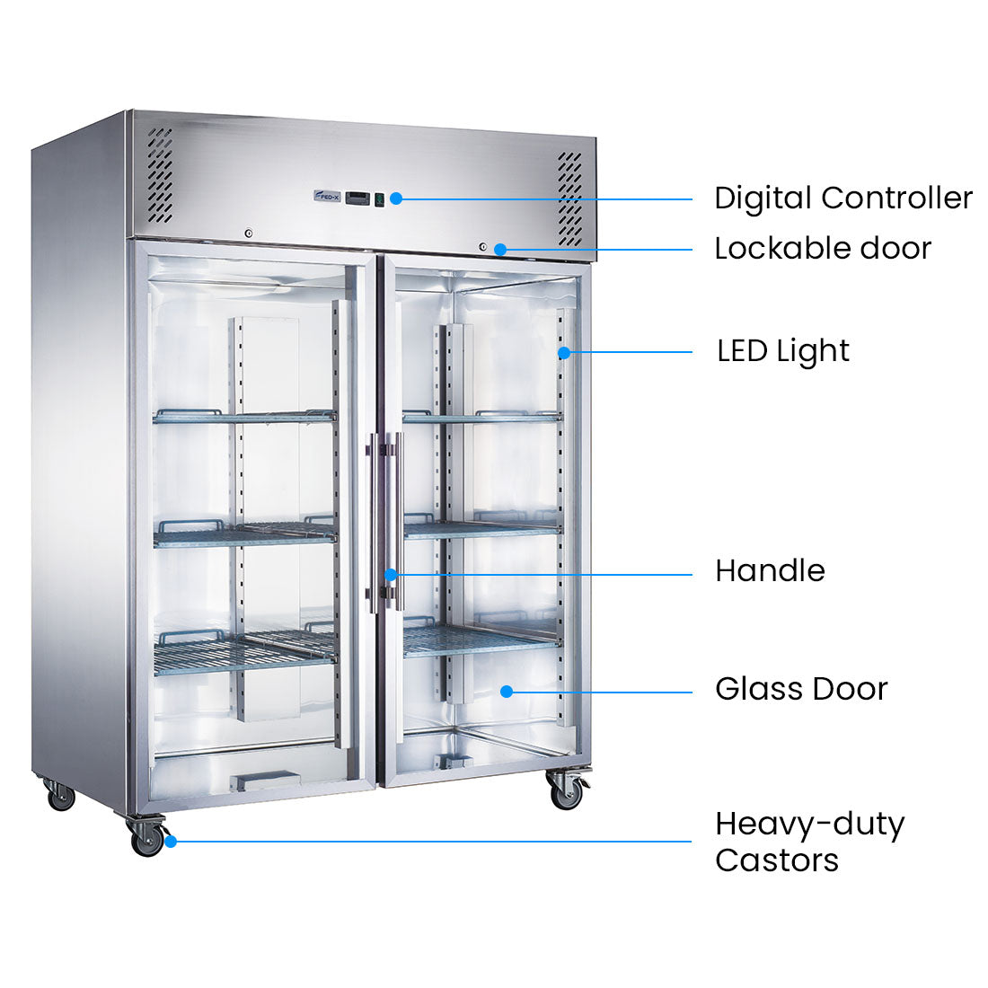 FED-X S/S Two Full Glass Door Upright Fridge – XURC1410G2V