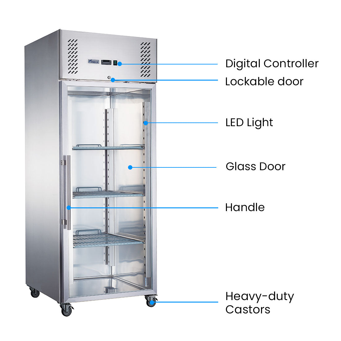 FED-X S/S Full Glass Door Upright Fridge – XURC600G1V